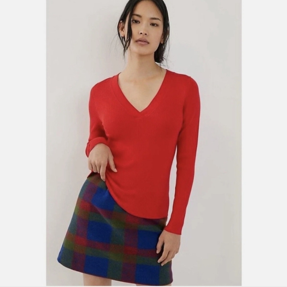 Anthropologie Maeve Thea V-Neck Ribbed Sweater